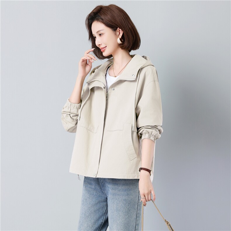 26年新款纯棉连帽风衣外套休闲百搭风格夸年龄宽松大码女装2604款，女装风衣，秋牧寒烟