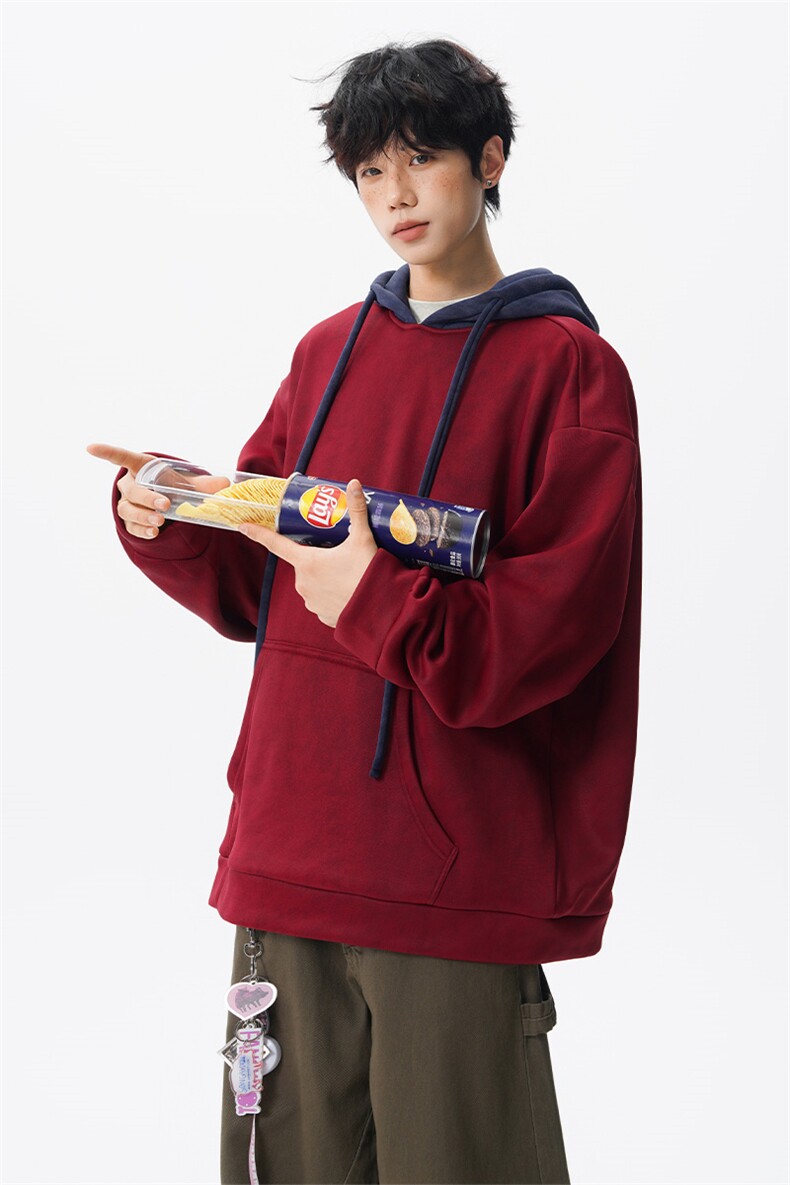 现货WY10166-特P48控88美式复古撞色解构拼接大码男宽松情侣卫衣,男装卫衣,电商A059