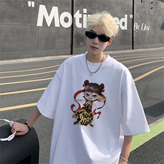 哪吒港风抖音直播宽松美式260克批28短袖220克纯棉T1826特P18，男装T恤，电商C408(原B339-1)