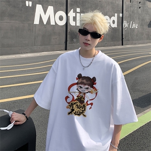 哪吒港风抖音直播宽松美式260克批28短袖220克纯棉T1826特P18图片