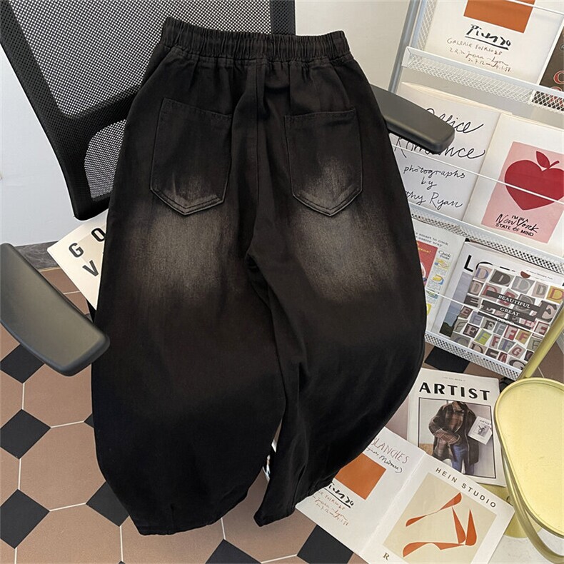 牛仔裤男女日系水洗做旧潮牌大码垂感宽松直筒阔腿长裤N7100-P48,男装牛仔裤,星座308B-1