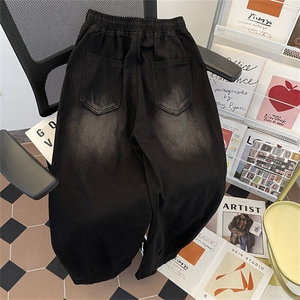 牛仔裤男女日系水洗做旧潮牌大码垂感宽松直筒阔腿长裤N7100-P48图片