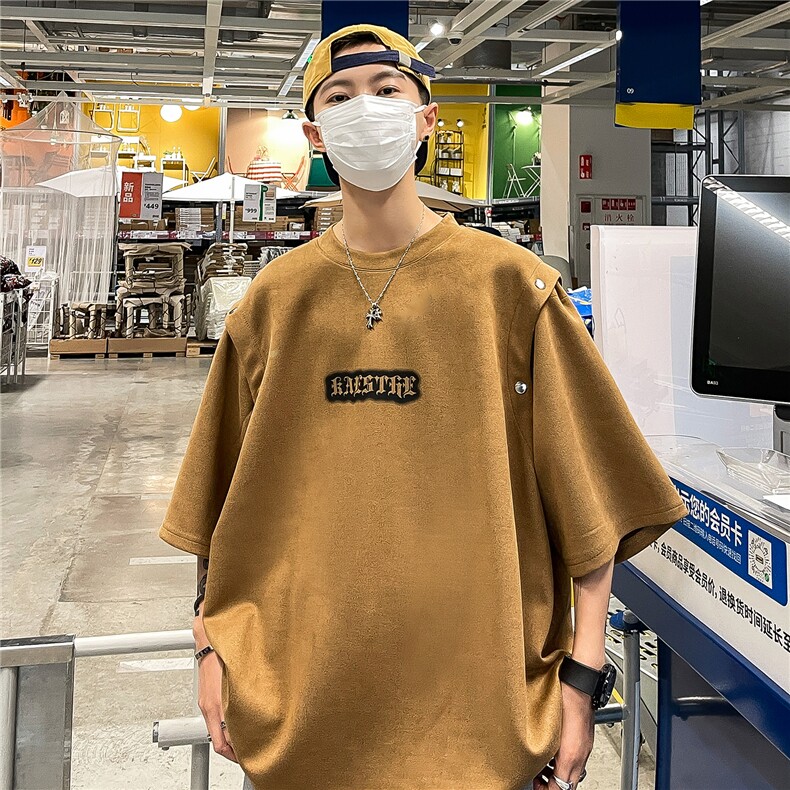 港风夏装新款麂皮绒印花可拆卸圆领宽松短袖T恤男背心潮D286P38,男装背心/马甲,电商A335-1（原A458）