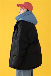 中性风 冬装ins撞色拼接厚款保暖连帽棉服 A125-Y281-P130 女类图片