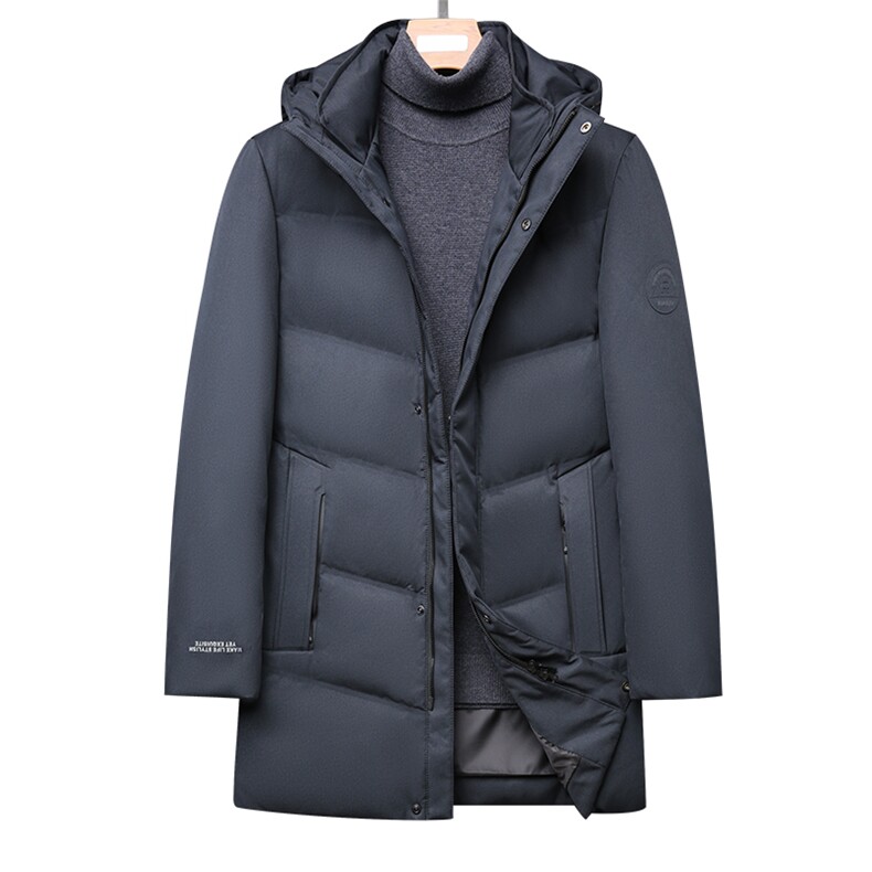 21冬季90灰鸭绒纯色休闲中长款羽绒服男大衣连帽男装DS12116-P285，男装羽绒服，电商B212（原钱塘6029）