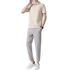 冰丝套装夏季九分休闲西裤男长裤修身韩版短袖POLO衫两件套潮，男装衬衫，星座505-2（原电商A260-1)