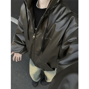 冬装24新款连帽宽松PU皮棉衣大码男装刺绣棉服棉袄外套S371-P138图片
