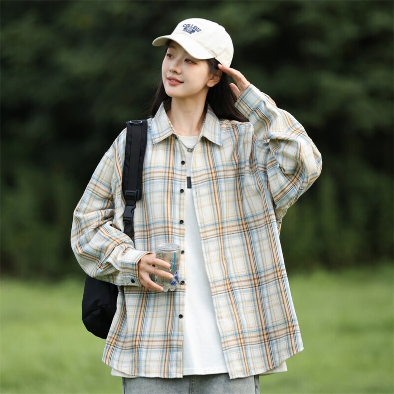 25年春季格子衬衫长袖大码宽松落肩现货DS-C323-1-2373-1-特批30,男装衬衫,电商C323-1