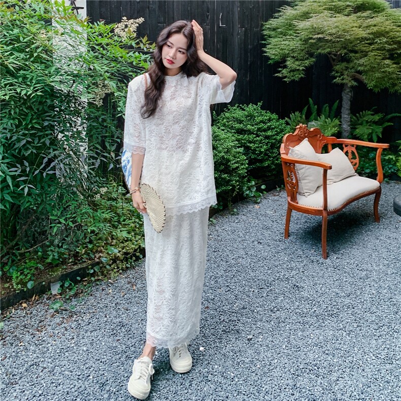 现货【新品】韩系蕾丝拼接花边半裙套装裙L619-P130-K198,女装套装/套裙,2C317