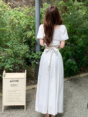 白色时尚甜美压褶设计上衣套装裙女2025夏季新款优雅半身裙两件套，女装套装/套裙，浙宝220