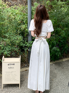 白色时尚甜美压褶设计上衣套装裙女2025夏季新款优雅半身裙两件套图片