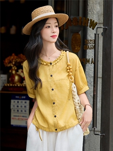 木耳花边圆领苎麻小衫女2026年夏季新款减龄百搭宽松休闲上衣图片