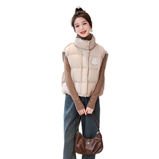 白鸭绒宽松羽绒马甲坎肩潮2024新款纯色显瘦洋气拼接韩版，女装马甲，时尚俏佳人