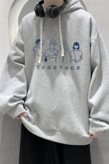 WY2191-P35加绒款-P40纯棉连帽卫衣男大码运动帽衫宽松薄外套男，男装卫衣，电商A040