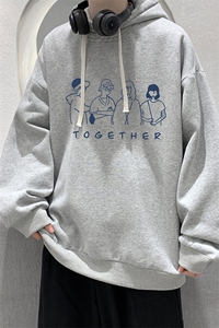 WY2191-P35 加绒款-P40 纯棉连帽卫衣男大码运动帽衫宽松薄外套男图片