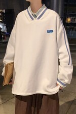 中性秋季个性印花男生宽松配色螺纹织带套头卫衣B02P55控68，男装卫衣，A247A