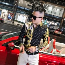 2021春秋衬衫社会男长袖上衣印花男装韩版修身四季潮流衬衣Q862-P55，男装衬衫，星座419（原A233）