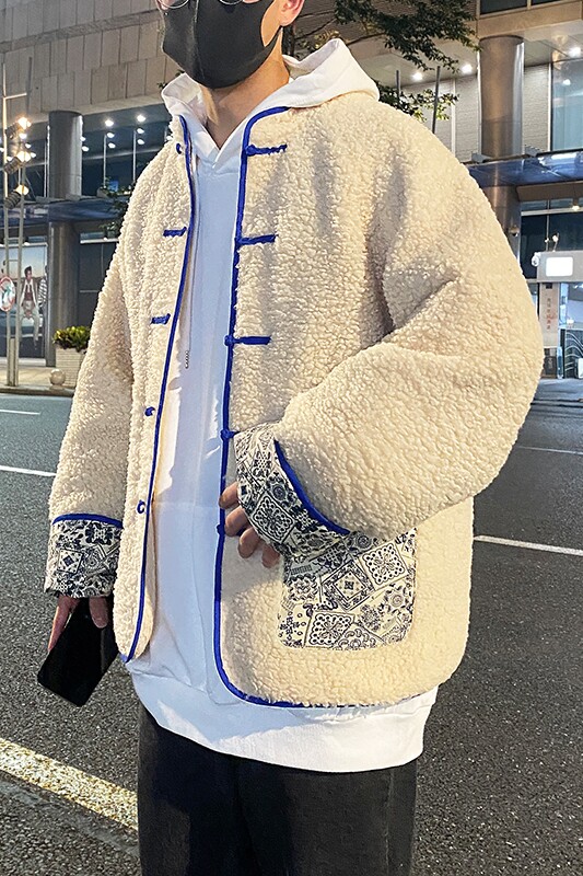 冬季2022潮牌新款潮流复古盘扣羊羔毛潮服大码棉衣男MY66,男装棉衣,电商A021