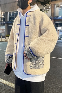 冬季2022潮牌新款潮流复古盘扣羊羔毛潮服大码棉衣男MY66