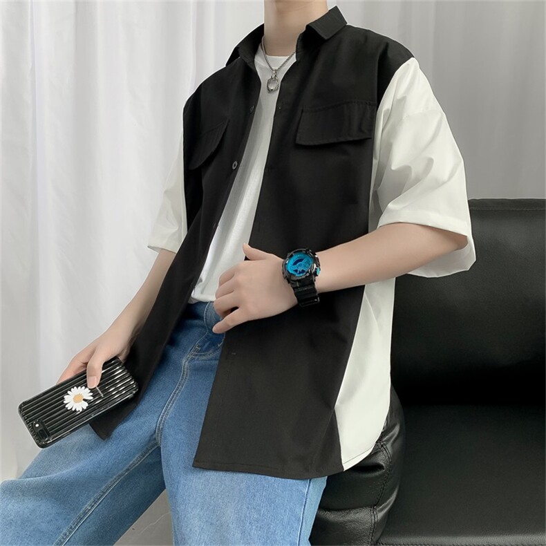 2021夏季短袖工装衬衫衬衫男士衬衣黑711S616P25,男装衬衫,星座513