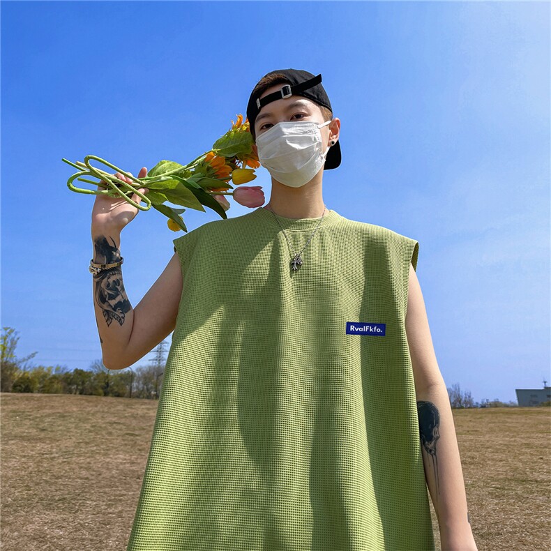 华夫格背心直播高品质重磅220克蓝色标印花HB7148-P25控38，男装背心/马甲，星座508（原C305）