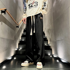 K010P48内景楼梯2024秋季几何纹理直筒裤宽松大百搭码休闲裤，男装休闲裤，电商A026-1