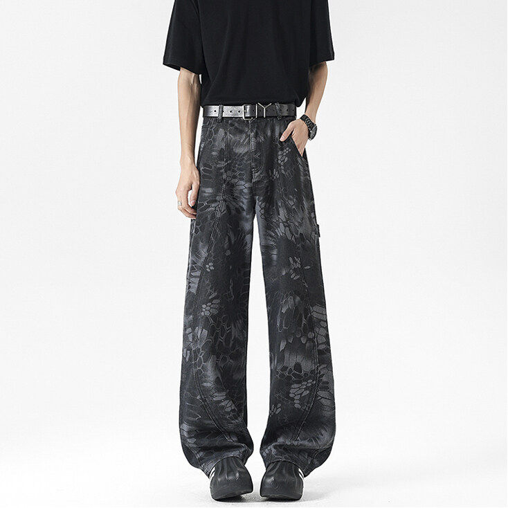 2025新款迷彩蛇纹伐木工装裤美式高街牛仔裤NK389P45控69，男装牛仔裤，星座712