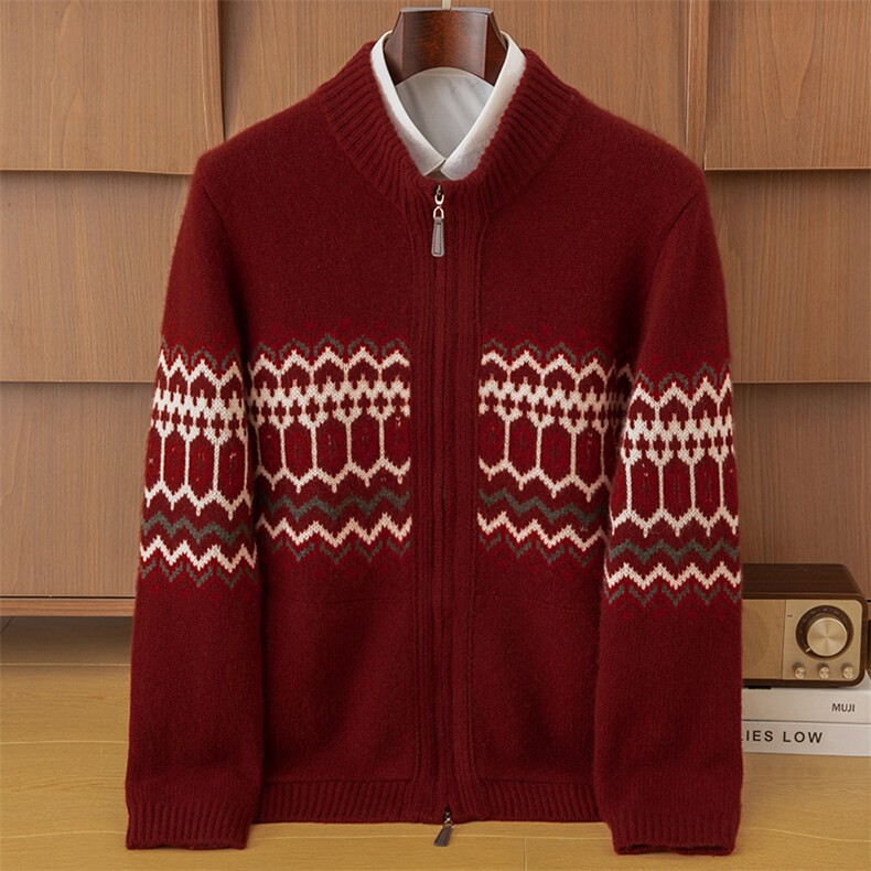 2025年秋季新款五针加厚圣诞红男士加厚针织羊绒开衫时尚休闲通勤，男装羊绒开衫，鼎坤羊绒