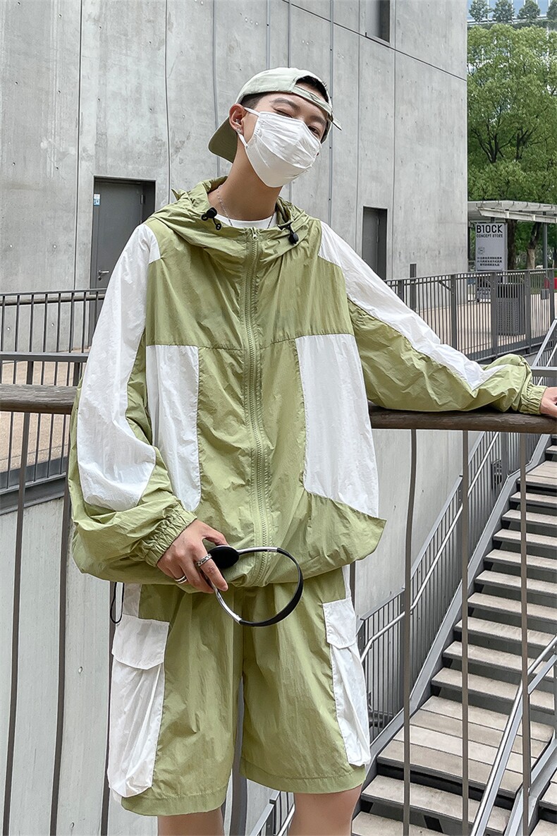 夏季撞色夹克衫防晒服套装运动风时尚防晒衣男XZ514-2-1611-P98,男装防晒衣,星座514-2(原B239)
