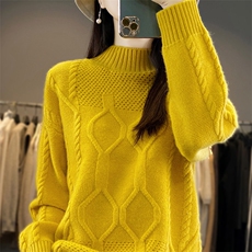 时尚百搭女士羊毛衫羊毛半高领毛衣显瘦保暖针织衫，女装羊毛衫，开创羊绒