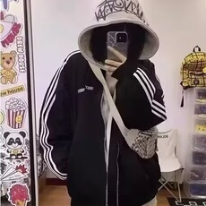 黑色外套女春秋2025新款棒球服男女宽松美式复古条纹飞行夹克上衣，男装夹克，星座1210-1