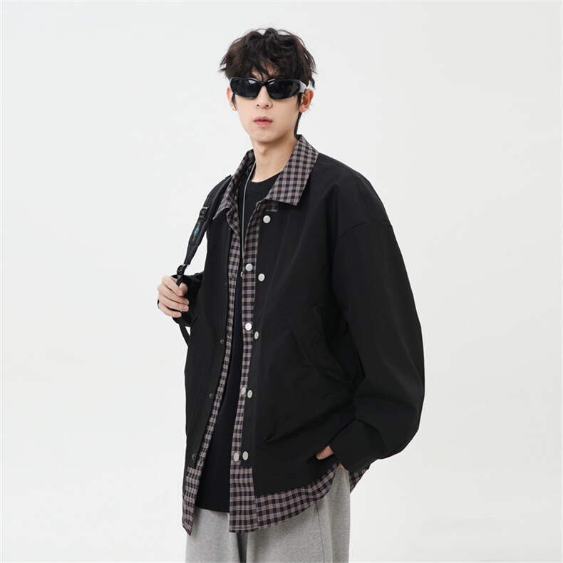 秋季休闲痞帅工装假两件翻领夹克潮流外套XZ301b-2-JK2582P78图片