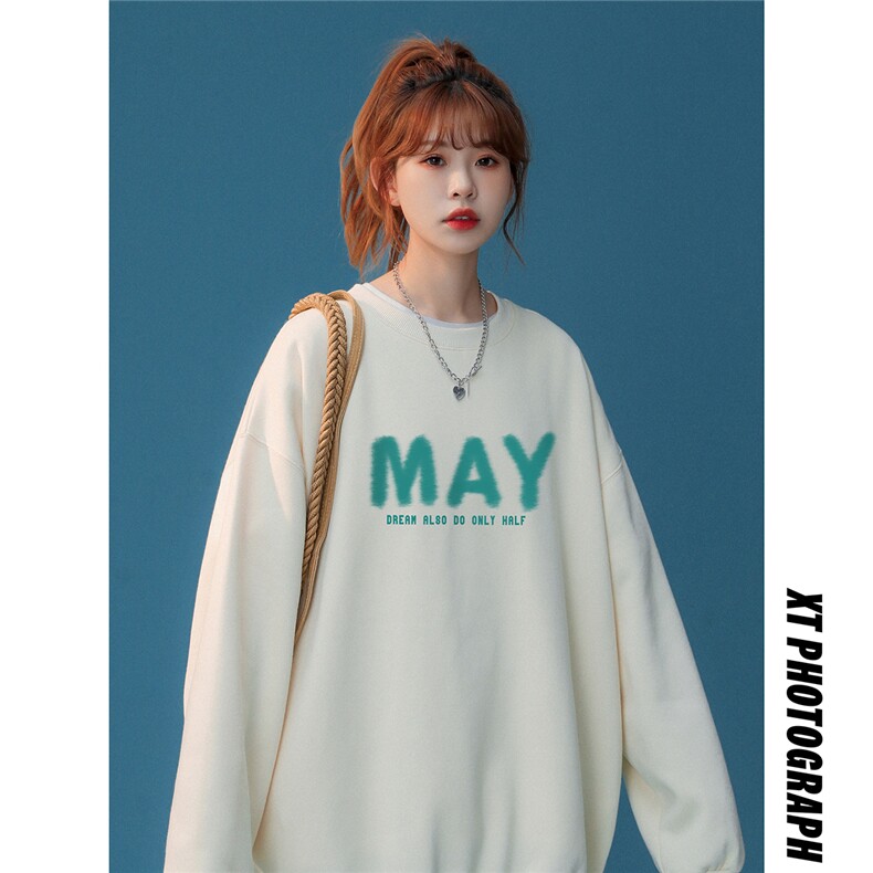 欧美简约时尚MAY情侣潮长袖圆领卫衣宽松上衣 W168 P30控48图片