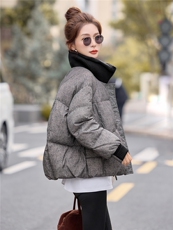 格纹短款立领白鸭绒羽绒服女加厚保暖2025冬新款，女装羽绒服，余墨