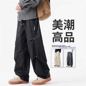 GENIOLAMODE潮牌伞兵工装休闲裤子男士秋季宽松阔腿运动直筒长裤图片
