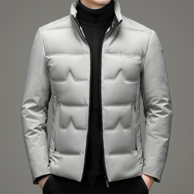 白鸭绒羽绒服男中长款羽绒服冬季中年男休闲立领外套ZL6701-P210，男装羽绒服，电商B212（原钱塘6029）