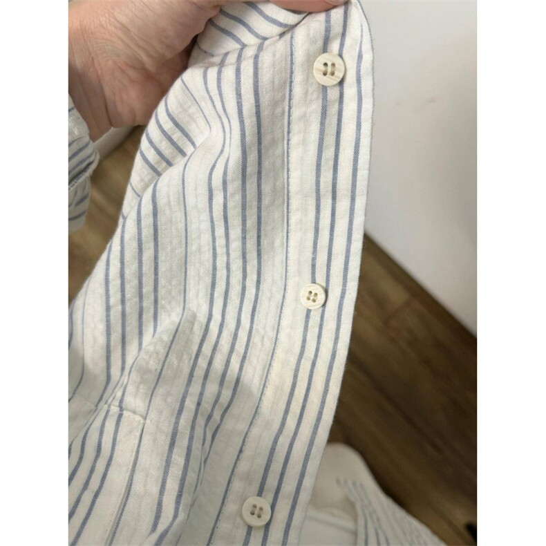 TC706-P4524新款法式条纹衬衣米白色超显白宽松上衣外套,男装衬衫,星座617A-2