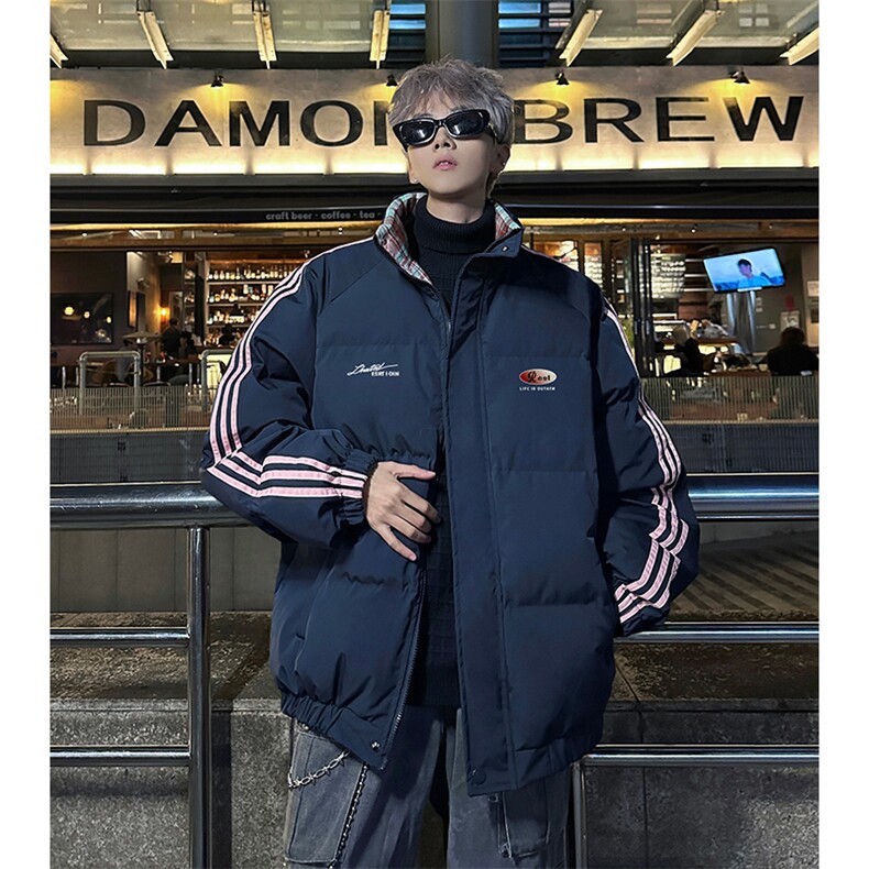 现货假两件格子羽绒棉衣抖音得物二开冬季棉服加厚外套BMY207,男装棉衣,电商A486