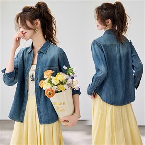 韩系松弛感牛仔衬衫女2026春款叠穿百搭长袖上衣韩版气质内搭外套，女装衬衫，艾米