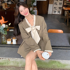 法式小香风蝴蝶结西装外套女2024秋季新款温柔风气质小个子小西服，女装短外套，2C085