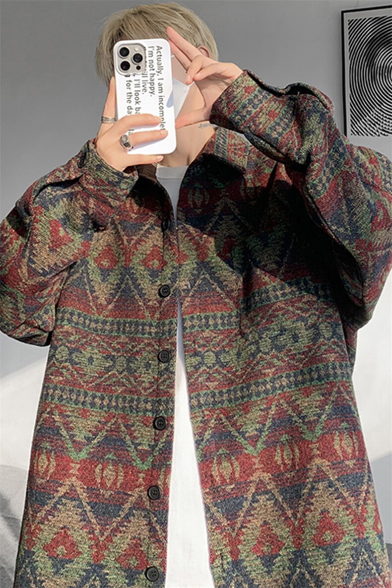 8XL-M复古大码民族风衬衫男款秋冬季加厚粗呢藏式外套CS29001P68,男装衬衫,电商B312