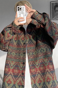 8XL-M复古大码民族风衬衫男款秋冬季加厚粗呢藏式外套CS29001P68图片