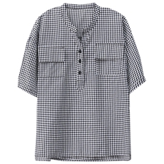 纯棉格子衬衫女短袖2024夏季新款百搭韩版衬衣妈妈气质小衫，女装衬衫，江忆布依