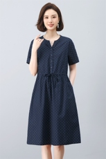 棉麻连衣裙女2025年夏季新款妈妈洋气减龄波点亚麻休闲中长款裙子，女装连衣裙，韩派
