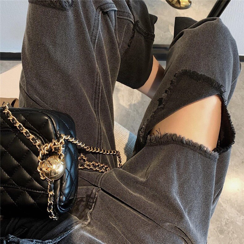 破洞牛仔裤，女装牛仔裤，XTZ style