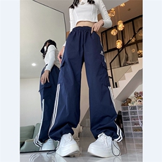 阔腿裤男女韩版潮流高街条纹拼色2024夏季ins宽松长裤K4391-P43，男装休闲裤，星座412-3