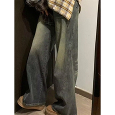 直筒牛仔裤女秋冬新款设计感高腰显瘦小个子阔腿拖地裤L11200-P52，男装牛仔裤，星座1008