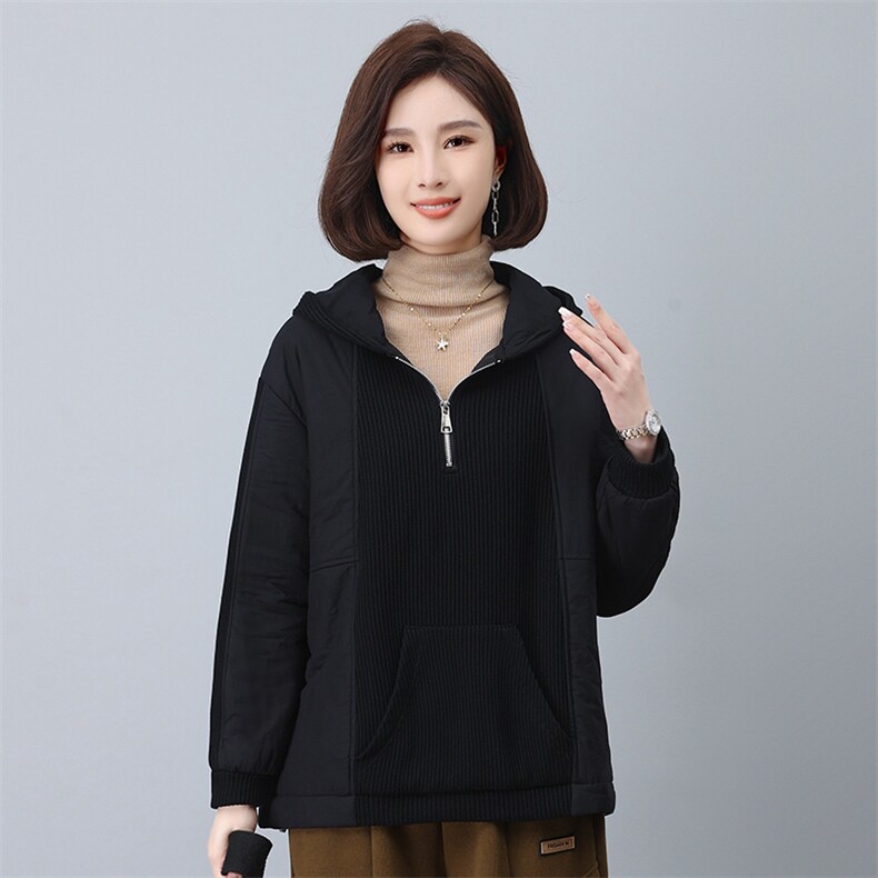 时尚拼接连帽加厚棉衣女冬季新款宽松显瘦保暖外套,女装棉衣/棉服,叶笙衣