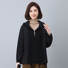 时尚拼接连帽加厚棉衣女冬季新款宽松显瘦保暖外套，女装棉衣/棉服，叶笙衣