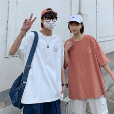 2023夏季新款 港风情侣宽松大码圆领潮流卡通印花半袖T恤 T04-P28图片